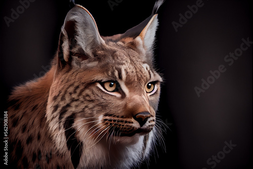 Portrait of a lynx on a black background. generative ai