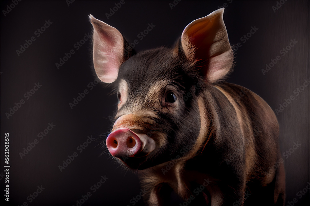 Portrait of a pig on a black background. generative ai Portrait of a pig on a black background. generative ai