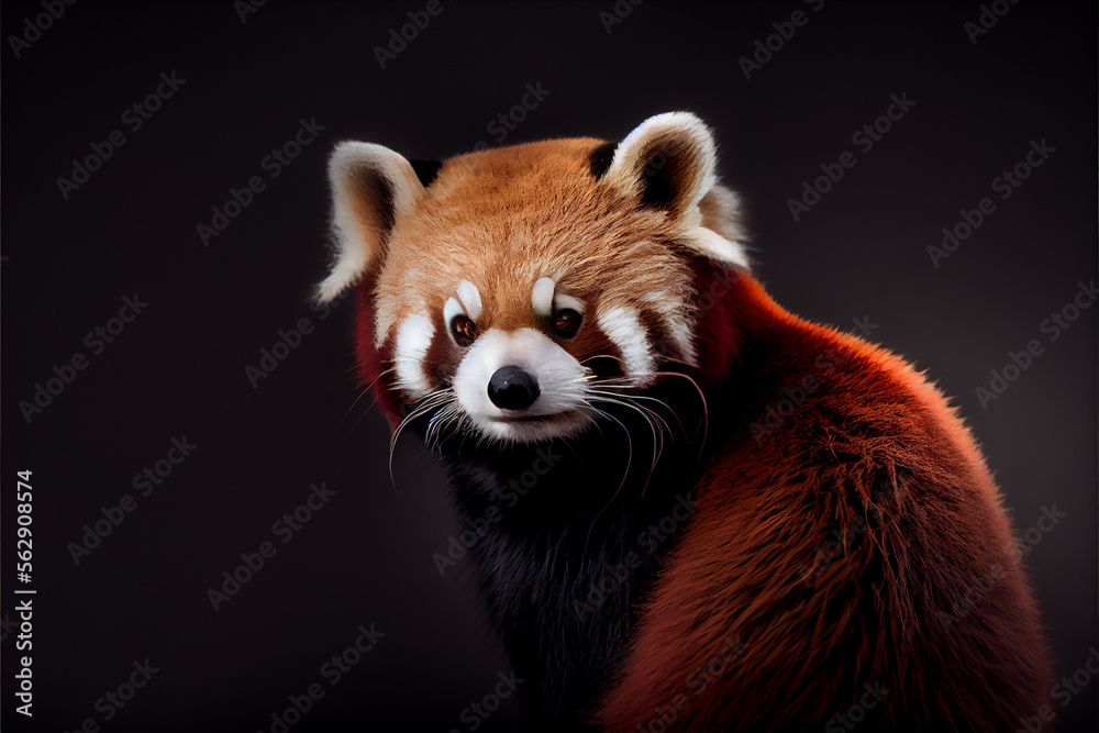 Obraz premium Portrait of a red panda on a black background. generative ai