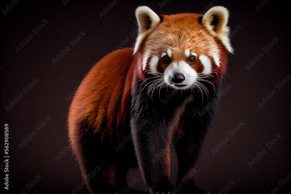 Obraz premium Portrait of a red panda on a black background. generative ai