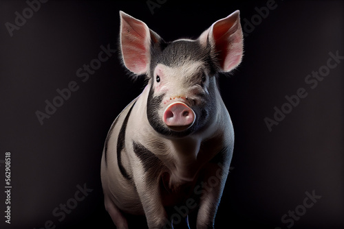 Portrait of a pig on a black background. generative ai