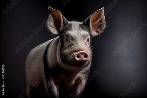 Portrait of a pig on a black background. generative ai © Julian