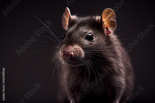 Portrait of a rat on a black background. generative ai