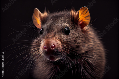 Portrait of a rat on a black background. generative ai