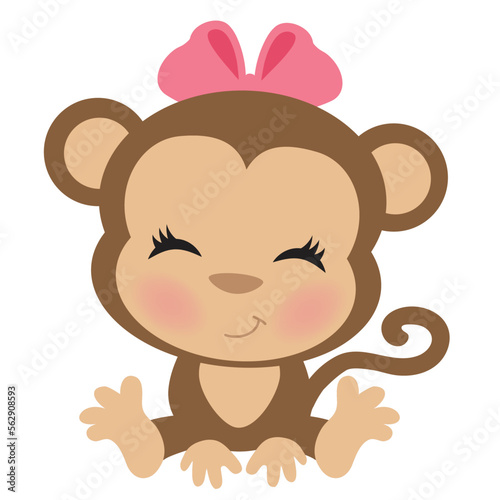 Cute sitting monkey girl vector cartoon illustration