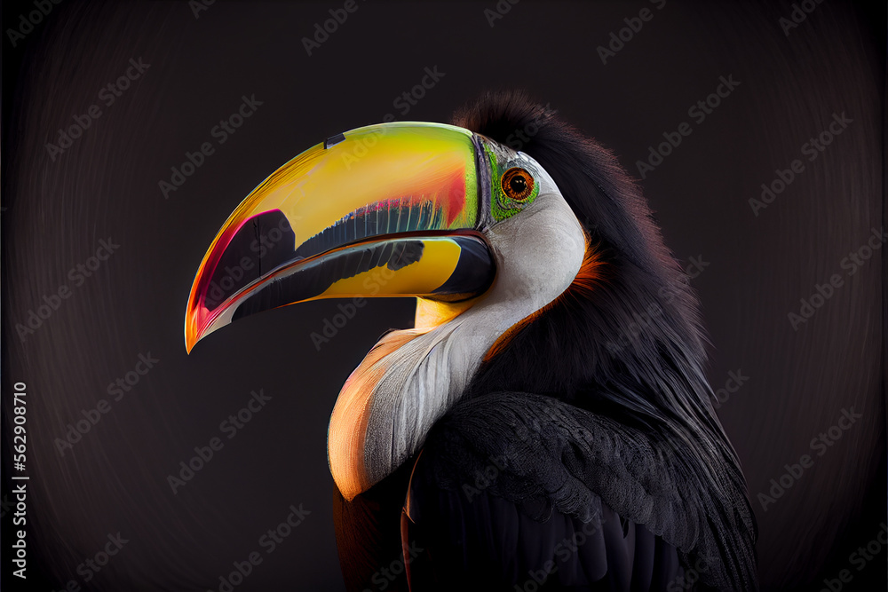 Portrait of a tucan on a black background. generative ai Portrait of a tucan on a black background. generative ai