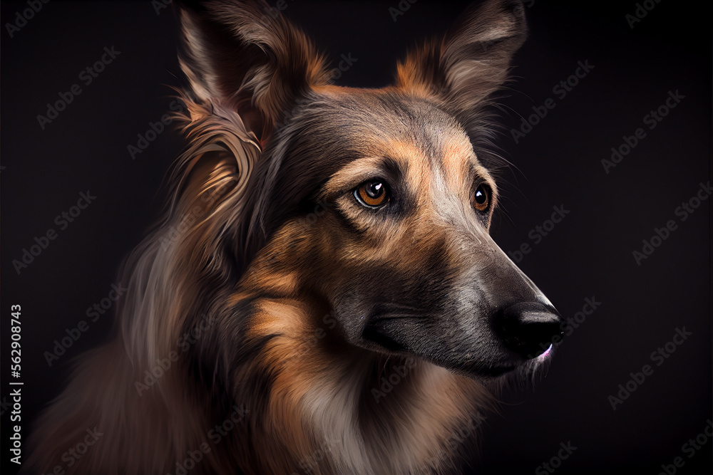 Fototapeta premium Portrait of a windhound dog on a black background. generative ai