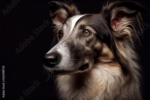 Portrait of a windhound dog on a black background. generative ai