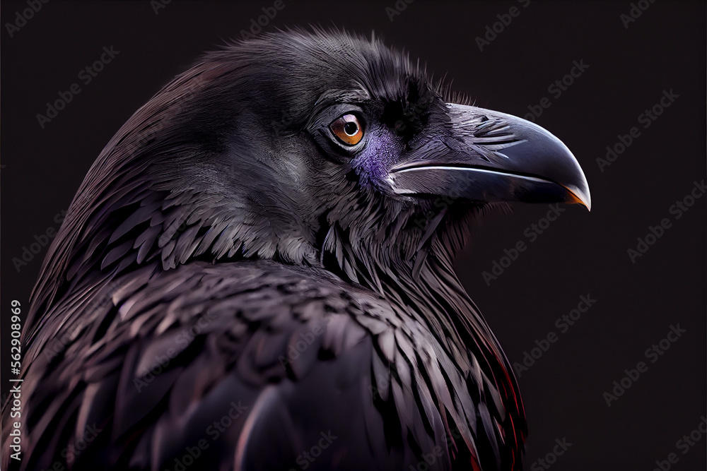 Portrait of a crow on a black background. generative ai Portrait of a crow on a black background. generative ai