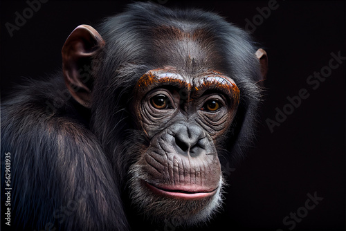 Portrait of a bonobo monkey on a black background. generative ai © Julian