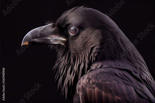 Portrait of a crow on a black background. generative ai