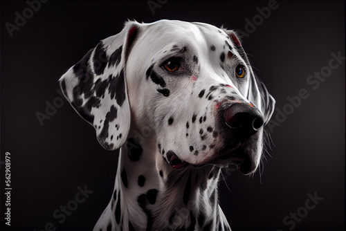 Portrait of a dalmatian dog on a black background. generative ai