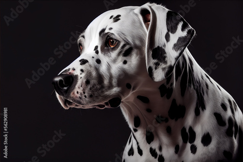 Portrait of a dalmatian dog on a black background. generative ai