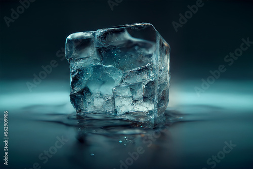 Ice. Beautiful ice background. Generative AI. Realistic ice on dark background