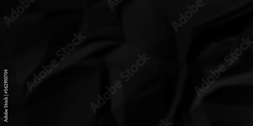 Dark Black facbric paper backdrop crumpled texture. dark black textured crumpled black paper background. panorama black paper texture background, crumpled pattern.