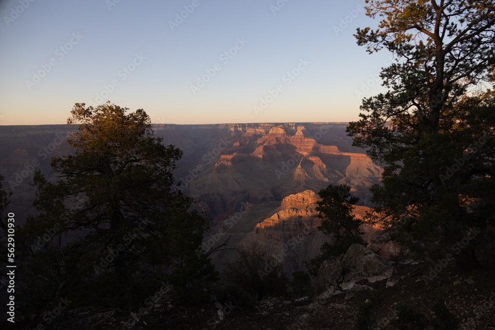 Sunset view into the Grand Canyon National Park from South Rim, Arizona
