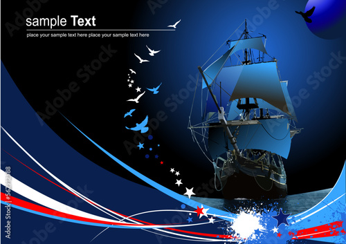 Photo Cover for brochure with old sailing vessel. 3d illustration