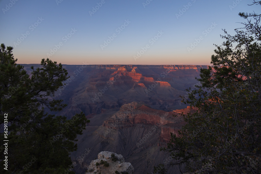 Sunset view into the Grand Canyon National Park from South Rim, Arizona
