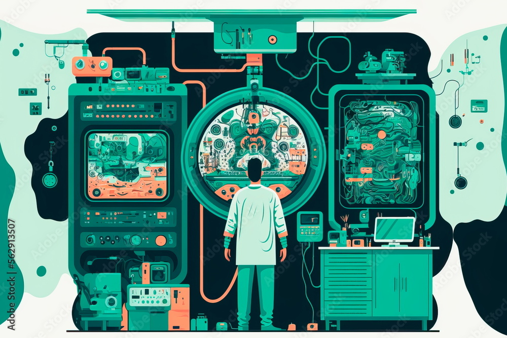 Fototapeta premium Doctor on the background of medical equipment for surgical operations Generative AI