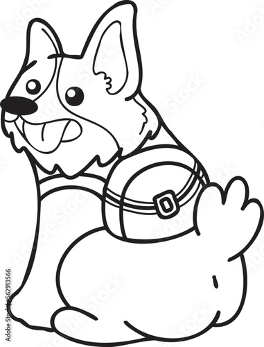 Hand Drawn Corgi Dog with backpack illustration in doodle style