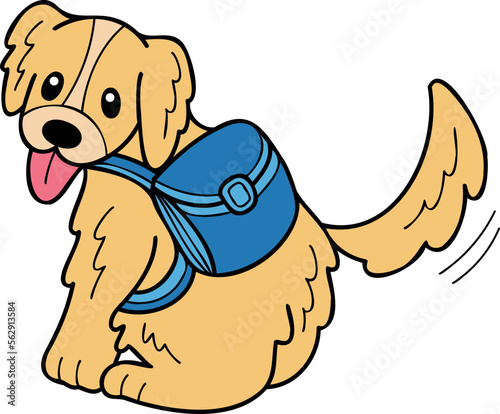 Hand Drawn Golden retriever Dog with backpack illustration in doodle style