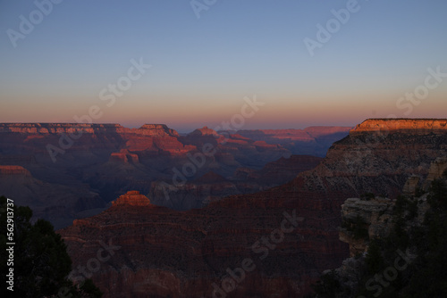 Sunset view into the Grand Canyon National Park from South Rim  Arizona 