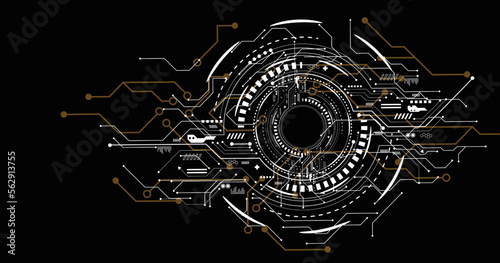 Circuit board technology on black background.Vector abstract technology illustration Circuit board on black background.High tech circuit board connection system concept.