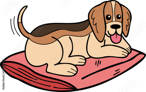 Hand Drawn sleeping Beagle Dog illustration in doodle style