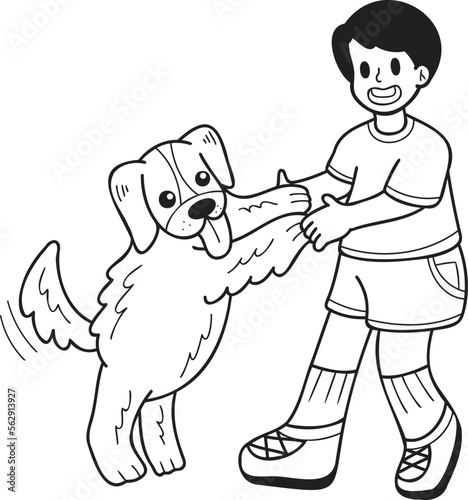 Hand Drawn Golden retriever Dog begging owner illustration in doodle style