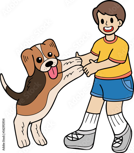 Hand Drawn Beagle Dog begging owner illustration in doodle style