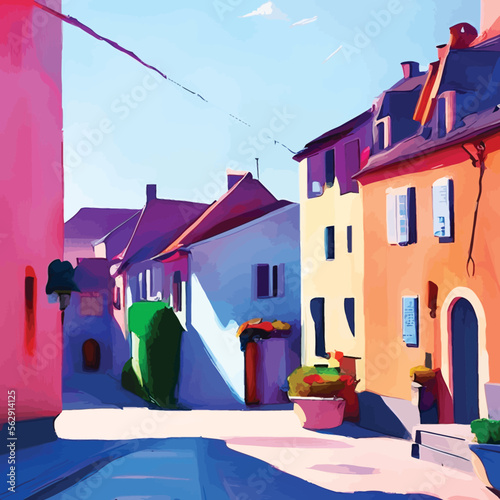 Colorful houses on the street in Sibenik, Croatia - Colorful Flat Art