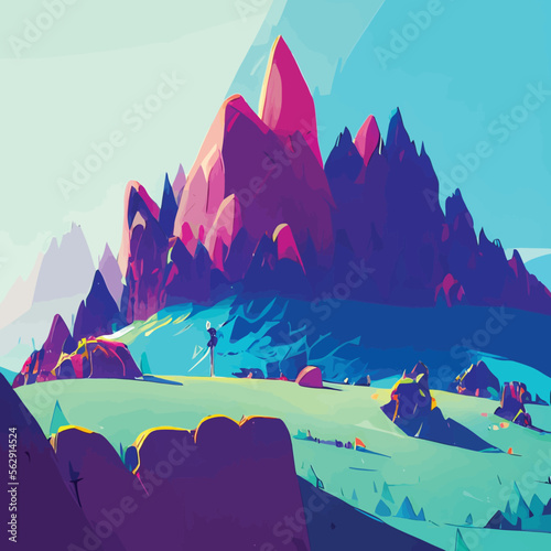 Colorful blue mountain landscape. Digital painting. Vector illustration for your design - Colorful Stylistic Art