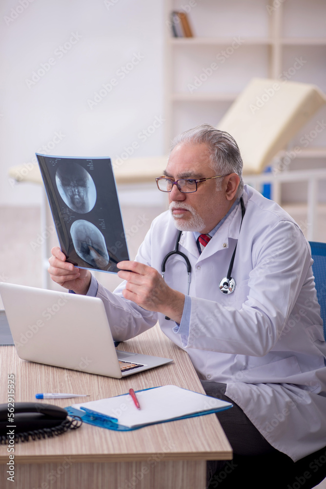 Old male doctor radiologist working in the clinic Old male doctor radiologist working in the clinic