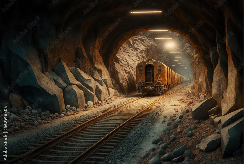 Fototapeta premium Railway in the tunnel. generative ai