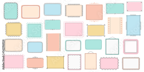 Set of colored handdrawn doodle frames, horizontal, vertical and square frames