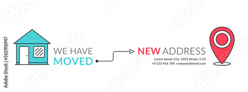 We have moved concept with house and map pin line icons
