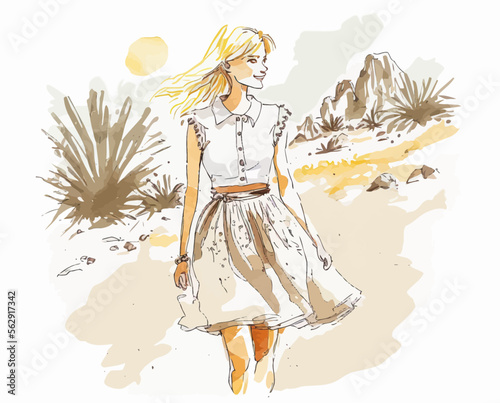 Beaming blonde beauty posing solo, dressed in skirt and brimming with life. Perfect for conveying joyful messages or adding a cheerful touch to designs.