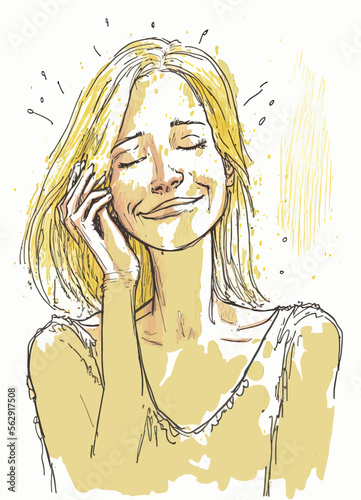 A portrait of a woman in her daily shower, taking time to relax and enjoy the moment. Ideal for sparking feelings of carefree contentment and relaxation.