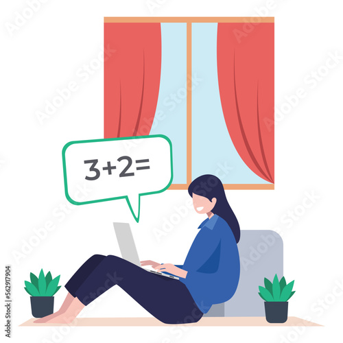 Women Study Flat Illustration