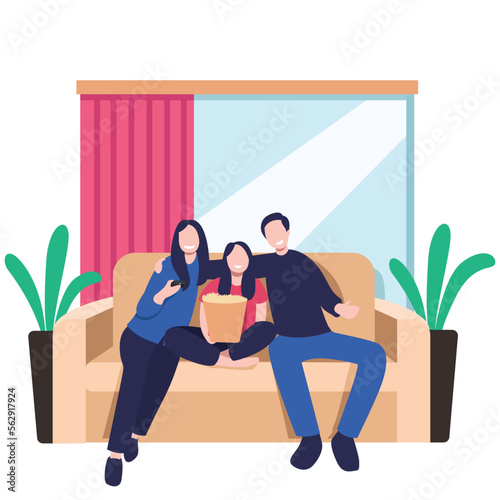 Family Watching Together Flat Illustration