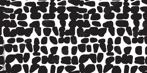 Hand drawn contemporary art collage with abstract shapes. Vector seamless pattern with modern Scandinavian cut out elements. monochrome black and white trendy  maze textured abstract digital printing 
