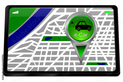 Tablet computer with e-Car Map Pointer - 3D illustration