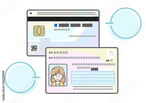 若い女性のマイナンバーカードのイラスト（両面）