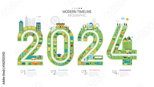Business 2024 road map timeline infographic template. Modern milestone element timeline diagram calendar and 4 quarter topics, Can be used for vector infographics, digital marketing presentations.