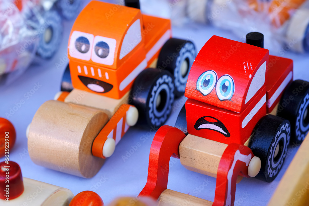 Fototapeta premium Traditional handmade Colorful toys made from wood, wooden toys, family, selective focus.