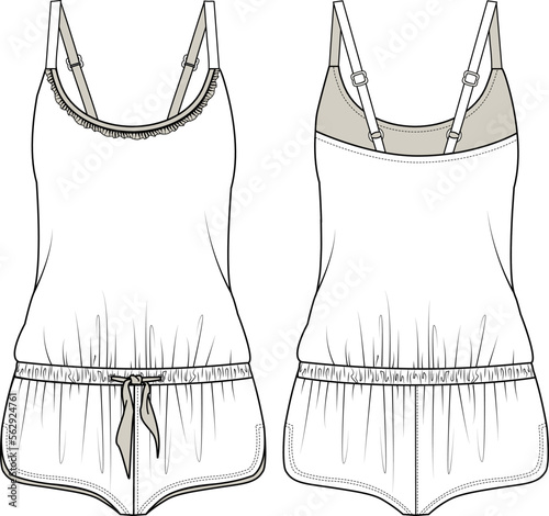 WOMEN AND GIRLS NIGHT WEAR MAXI DRESS SET FRONT AND BACK FASHION FLAT DESIGN VECTOR