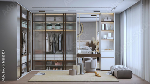Canvastavla 3d rendering modern luxury dressing room interior