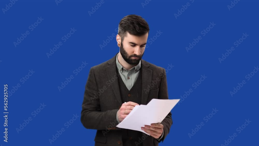Business man contract agreement signature fill form paper document isolated blue screen chroma key Business man contract agreement signature fill form paper document isolated blue screen chroma key