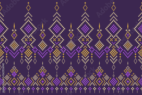 Purple cross stitch traditional ethnic pattern paisley flower Ikat background abstract Aztec African Indonesian Indian seamless pattern for fabric print cloth dress carpet curtains and sarong