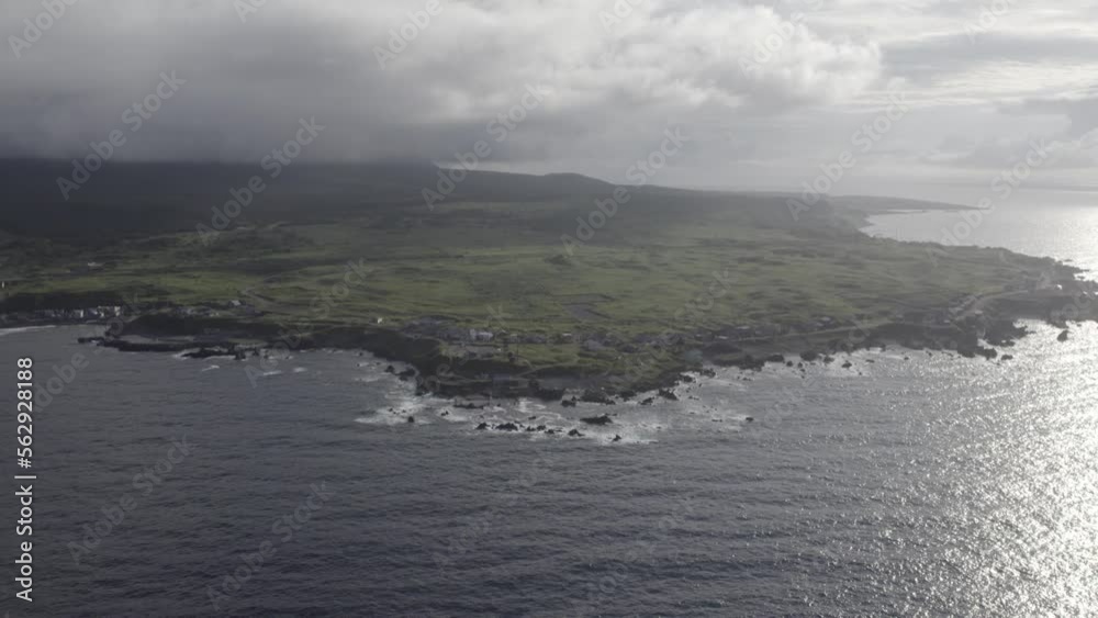 Aerial view of seas, coast, mountain Rishiri Island, Hokkaido Japan Aerial view of seas, coast, mountain Rishiri Island, Hokkaido Japan